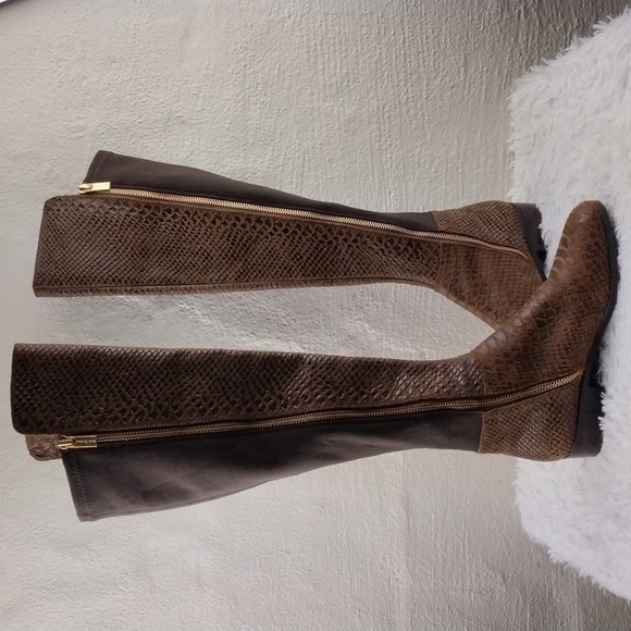 MICHAEL Michael Kors Brown Snakeskin Suede Leather Side Zipper Tall Riding Boot - Picture 16 of 16